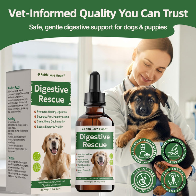 Parv0 for Dogs, Digestive Rescue for Dogs and Puppies, Vet-Informed Herbal Liquid for Occasional Diarrhea, Vomiting & Stomach Upset, Supports Appetite, Gut Health, Stool Consistency & Vitality, 2oz
