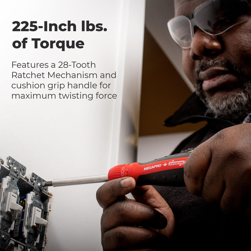 Ratcheting Screwdriver - 13-in-1 Multi Bit Screw Driver w/ ¼" Hex Shaft for Phillips, Star, Flat, Square Bit - Ratchet Screwdriver w/Retractable Cartridge - Multi Screwdriver Red