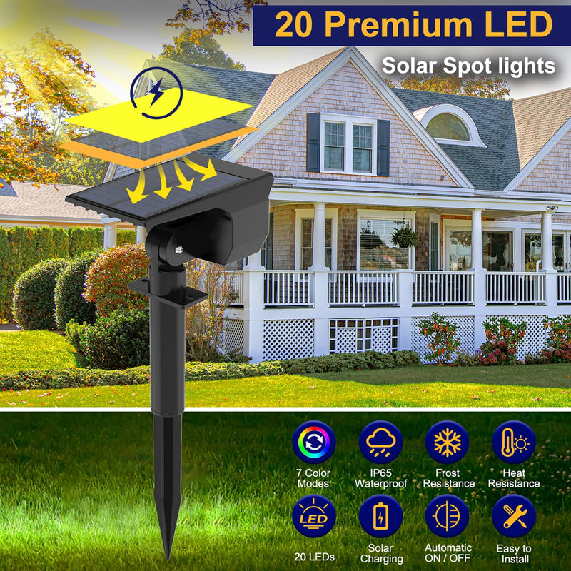 nipify 4 Pack Solar Spot Lights Outdoor Color Changing, 7 Modes Halloween RGB Solar Powered Waterproof Spotlight, Landscape Lighting for Outside Yard Garden Pathway Multicolor