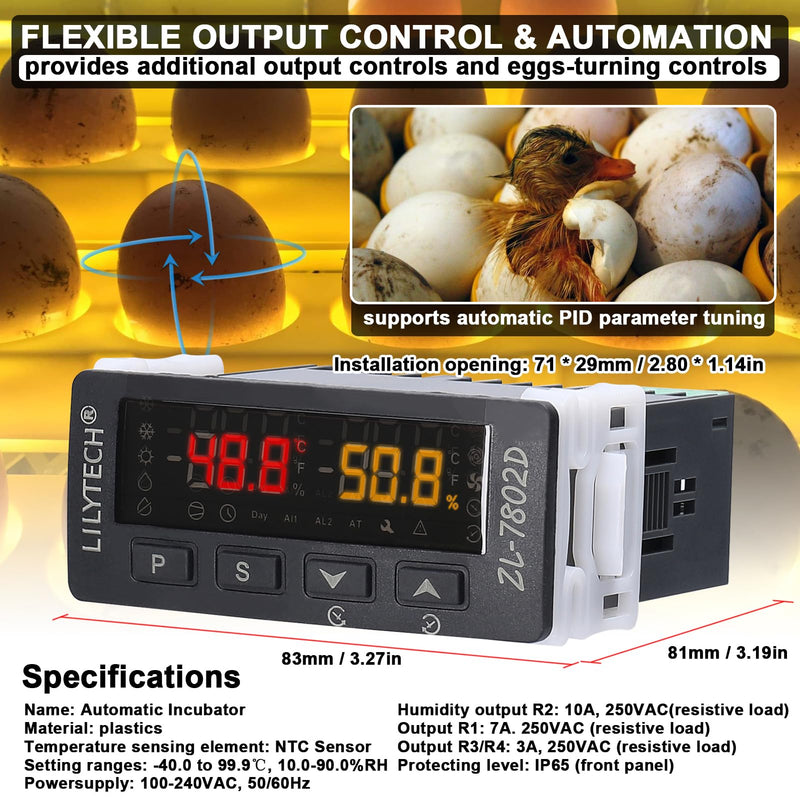 ZL-7802D Automatic Incubator,Digital Temperature Controller,Egg Incubator Controller Thermostat Hygrostat for Eggs Turning and PID Control