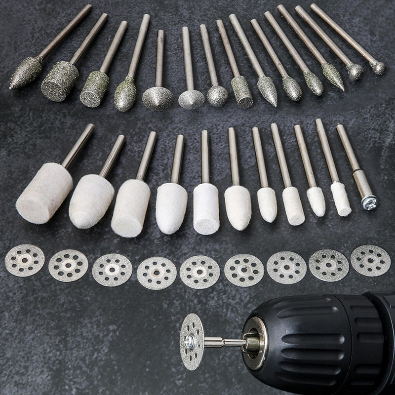 Diamond Burr Set for Dremel, Rotary Tool Grinding Cutting Wheel Stone Glass Tile Jewelry Engraving Rock Etching Masonry 1/8” Die Grinder Carving Cutter Metal Engraver Kit - 36pc Set Style 3