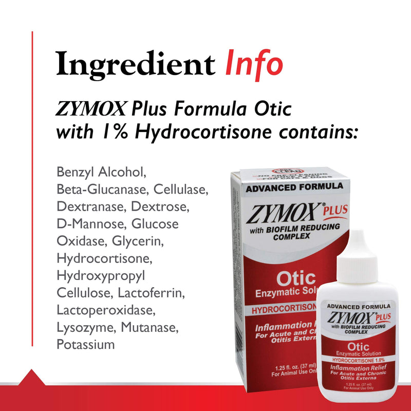 ZYMOX Otic Plus Ear Solution | The Only No Pre-Clean Once -a-Day Dog and Cat Ear Solution | Natural Enzyme Formula | Veterinarian Recommended | Patented Enzyme Formula | Contains Hydrocortisone for Co - PawsPlanet Australia