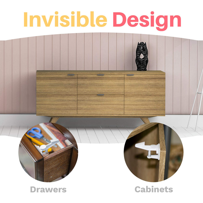 Inaya 16-Pack Cabinet Locks (Standard Length), Child Safety Latches - Baby Proofing Cabinets and Drawer Locks - 3M Adhesive - No Drilling & No Tools Required - Child Proof Your Home 16 Pack (1.65 Inch)