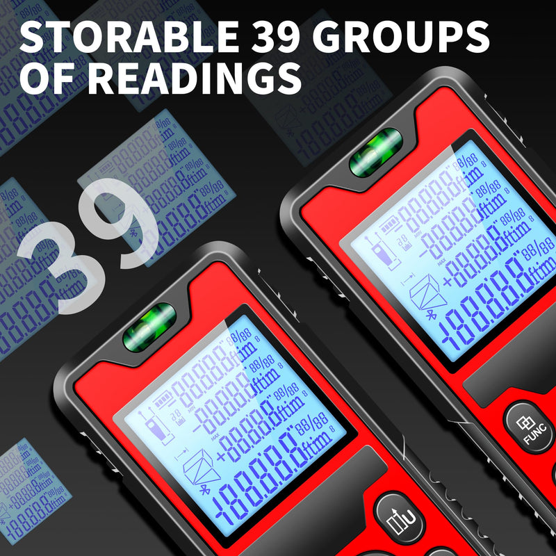 394ft/120m/4724 inches Digital Infrared Laser Distance Meter Distance/Area/Volume/Pythagorean/Double Pythagorean Measurement with 4-Digits&4 Readings Displaying Rechargeable