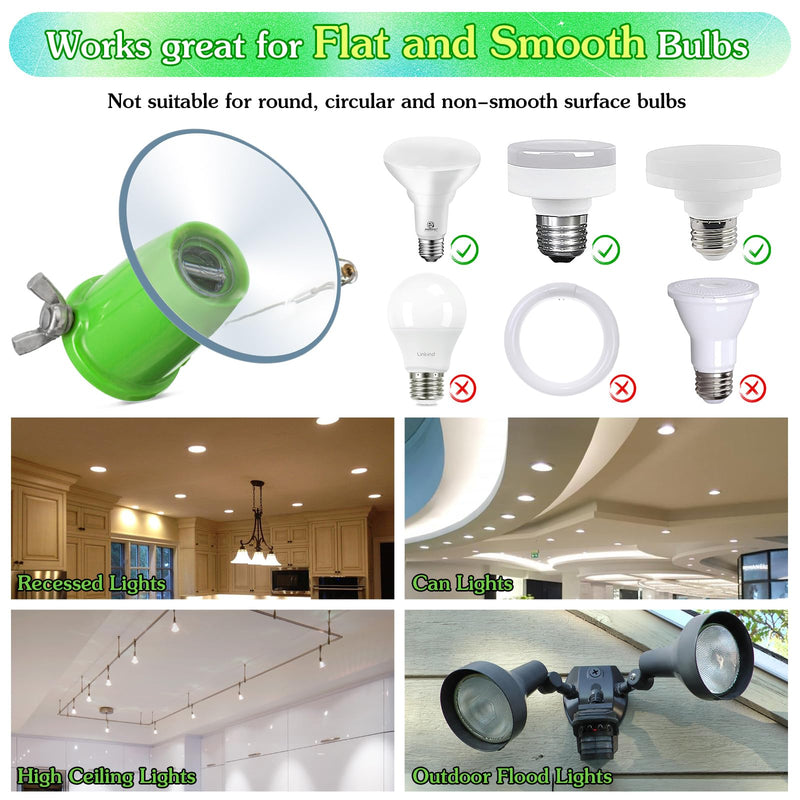 Enhon Light Bulb Changer for High Ceilings and Recessed Lights, Suction Cup Flat Lightbulb Remover Tool Compatible with DocaPole and Other Standard Threaded Extension Pole (Pole Not Included), Green