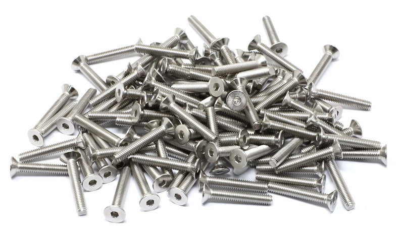 iexcell 100 Pcs M4 x 25mm Thread Pitch 0.7 mm Stainless Steel 304 Hex Socket Flat Head Cap Screws Bolts Kit