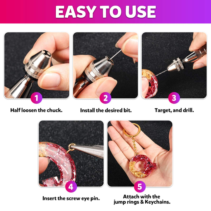 LEOBRO Hand Drill, 222 PCS Pin Vise Hand Drill with Drill Bits(0.8 mm-3 mm), Needle Nose Pliers, Jewelry Making Supplies, Keychain Making Kit, Hand Drill Tools for Jewelry Keychains Making