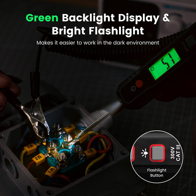 KAIWEETS 0.8V-100V DC Smart Automotive Test Light, Buzzer Circuit Tester with Sharp Probe, Bidirectional Voltage Tester with Flashlight, Electric Test Pen for Car Battery Polarity Continuity Fuses