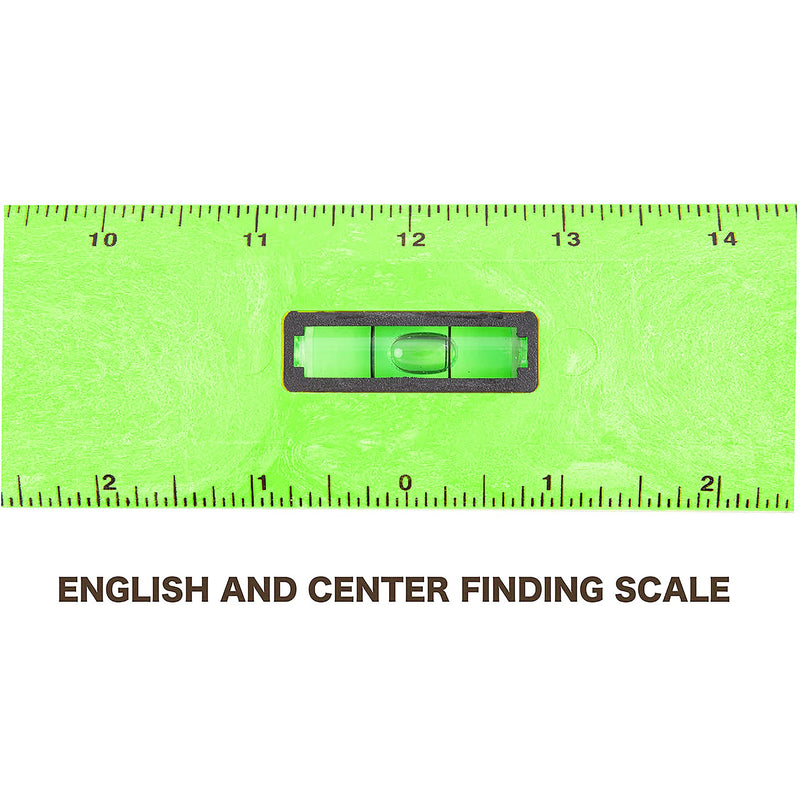 Mayes 10743 Polystyrene Level Rule, 24 Inch Leveler Tool, Straight Edge, Easy to Read Center Finding Measurements, With Plumb and Level Vials, Green Standard