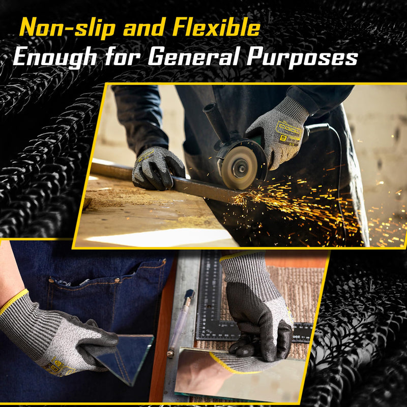 COOLJOB 12/120 Pairs Cut Resistant Safety Work Gloves with Grip, 13 Gauge Seamless Shell with PU Coating, ANSI A2 A4 A6, Gray Small (Pack of 12) Ansi A6 Cut Level