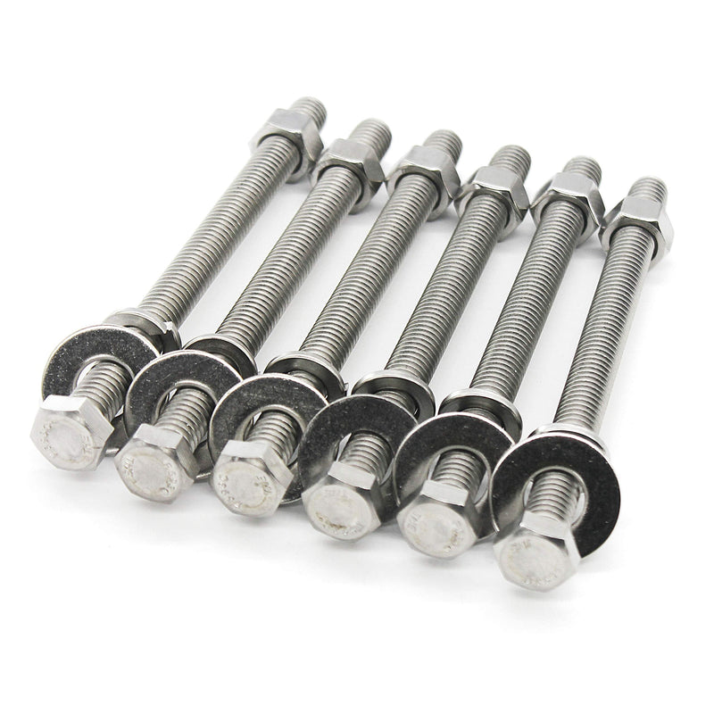 (4 Sets) 3/8-16x4 Stainless Steel Hex Head Screws Bolts, Nuts, Flat & Lock Washers, 18-8 (304) S/S, Fully Threaded by Bolt Fullerkreg (4 Sets) 3/8x4"