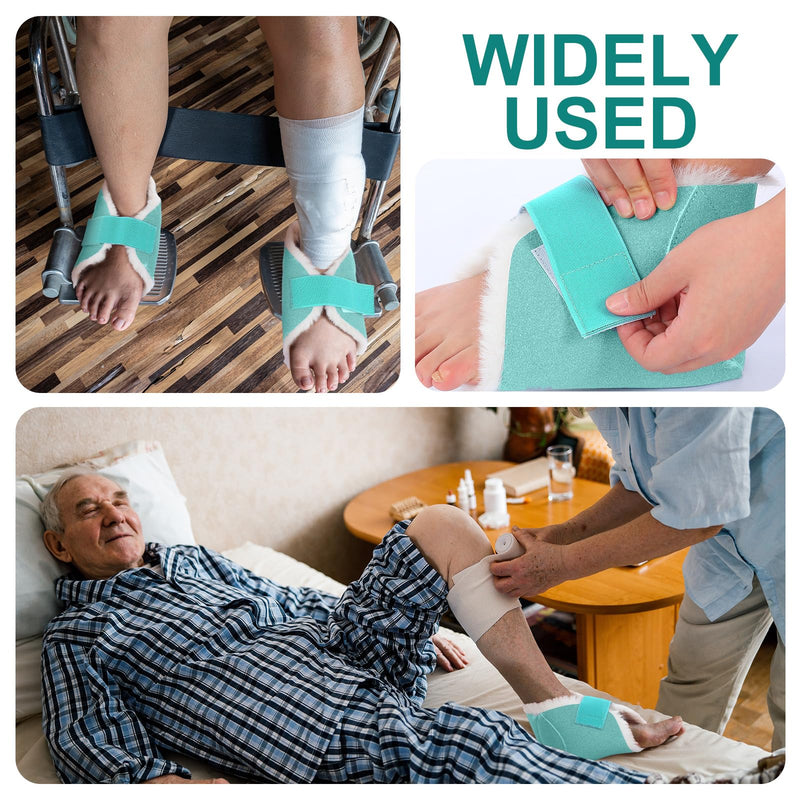 2 Pcs Heel Protectors for Pressure Sores Sheepskin Heel Pads Soft Foot Cushions Pad Protectors Adjustable Foot Pillows with Securing Strap for Bed Sore Ankle Ulcers(Teal) Teal