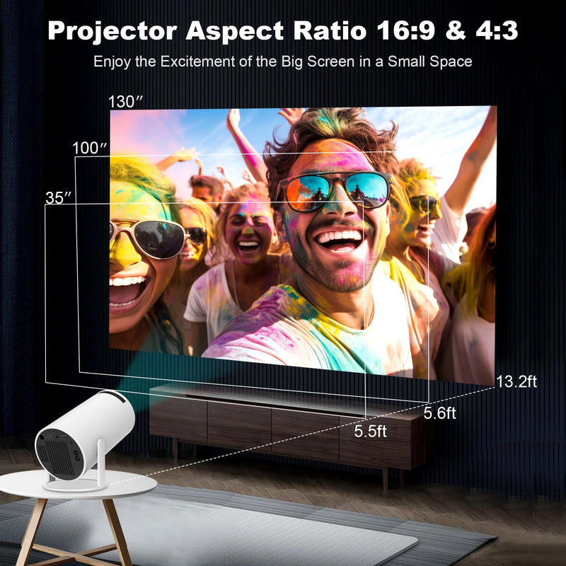 HY300 PRO MINI Projector, Portable Projector,Support 4K 1080P with Dual-Band WIFI6 5G Wireless 5.0 Bluetooth Android 11, 180° Rotatable, Auto Keystone Correction, 35"-130" Screen Video Projector