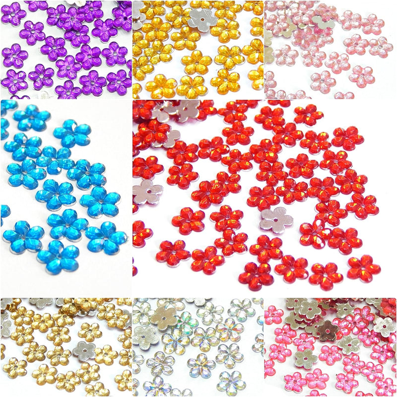 Perlin Acrylic Crystals Sewing Gemstones Set 2500 Pieces 10 Colours Flower Jewellery Stones with Hole Flat Back Resin Rhinestones for Textiles Clothing Costumes