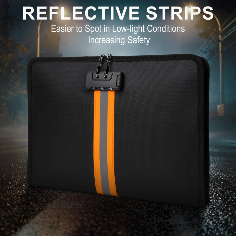 Fireproof Document Bag with Lock，13"×9.2" Fireproof Money Bag，with Zipper and Lock，Suitable for Tablets, A4 Documents, Cash, Mobile Phones, Credit Cards and Notarized Documents. Black 13*1*9 inches