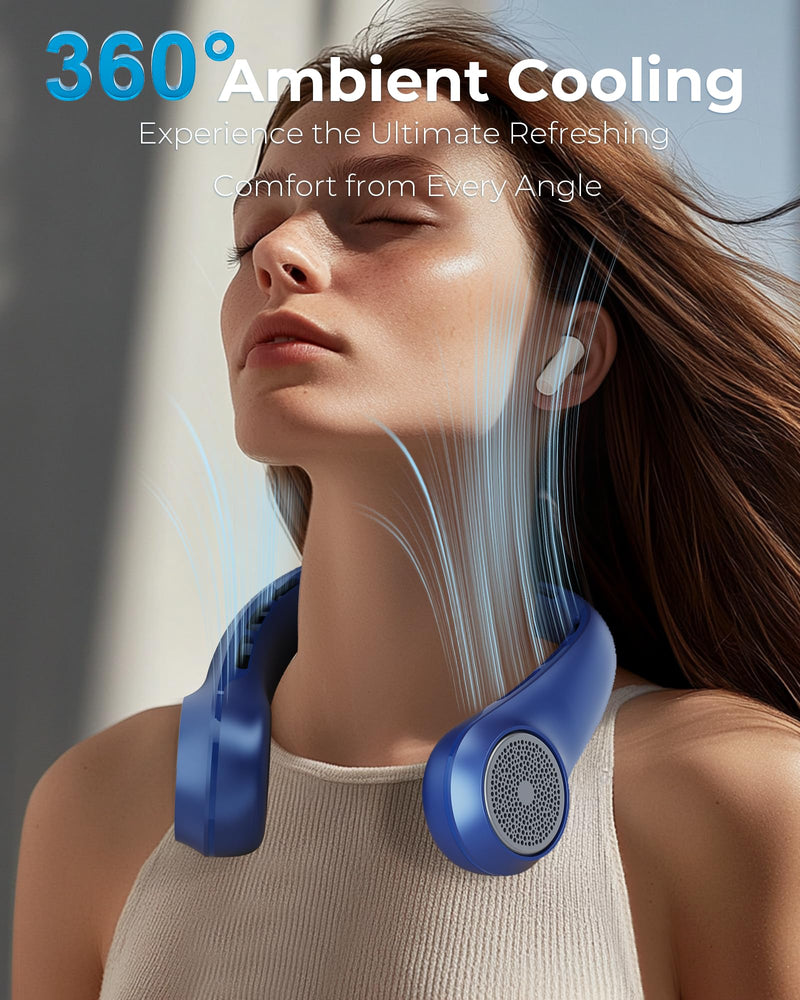 TUNISE Neck Fan, Personal Fan with LED Display, USB-C Rechargeable, 5200mAh-Battery, 3-Speed Adjustment & Whisper-Quiet Operation, Perfect for Home, Travel, Sports