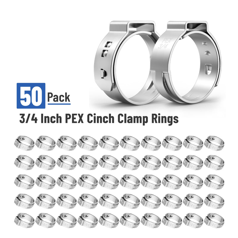 Bates- PEX Cinch Clamp Rings, 3/4", 50 Pack, Stainless Steel, Pex Clamps, Pex Rings, Pex clamp, Pex Pipe Clamps, Crimp Clamps, 3/4 Pex Crimp Rings, 3/4 Pipe Clamp, 3/4 Pex Clamps, 3/4 Pex Clamp