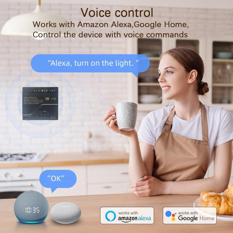 Tuya WiFi Smart 4 Channel 7-32V Relay Switch Module,Dry Contact,Passive Output,Wireless Relay Controller with External Switch Pin,Compatible with Alexa Google Home
