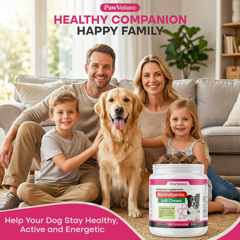 Dog Multivitamin Chews, Pet Vitamins and Supplements for Joint, Coat, Digestive Health and Immune System, Contains Vitamins, Minerals and Lysine, for Puppies, Senior Dogs and Pregnant Dogs