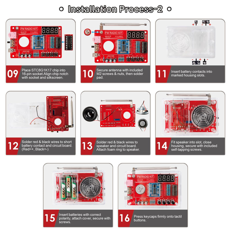 DIY FM Radio Soldering Practice Kit, 87-108MHz with 2 Power Modes (USB/Battery) & Acrylic Case, STEM Project for Beginners & School Education, Complete Kit with PCB, Components, Speaker