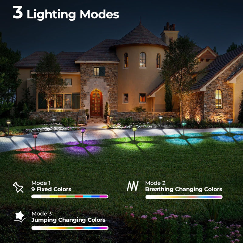 CINOTON 6 Pack RGBCW Solar Pathway Outdoor Lights, 3 Lighting Modes Solar LED Garden Light, IP65 Waterproof Outside Solar Powered Landscape Lighting for Patio Walkway Yard Driveway RGB/Warm/Cold White Multicolor