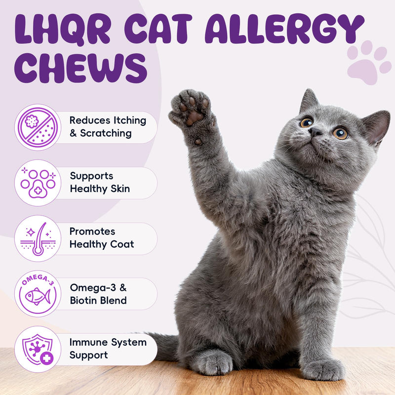 500 Cat Allergy Relief Chews - Itch Relief for Skin Irritation, Paw Licking - Omega 3 & Probiotic for Immune & Skin Coat Support, Natural Supplement for Cats,Chicken
