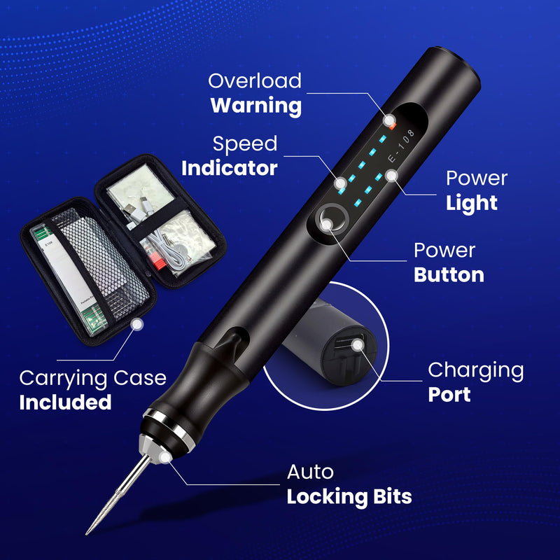 ELK Customizer Engraving Pen for All Materials - 2025 Upgraded Torque - Rechargeable, Wireless & Beginner Friendly - Engrave 50+ Surfaces - for DIYers & Artists - 30+ Bits & Tools Included - Black Black V2