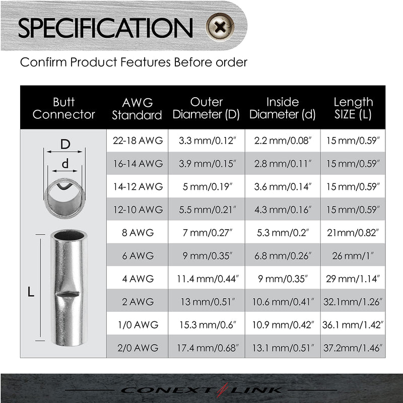 Conext Link BCU8-8 Uninsulated Butt Connector 8 Pack (8 Gauge) （17027） 8 Gauge