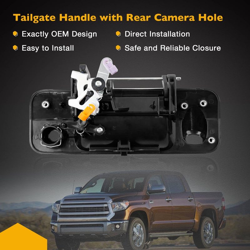 Gledewen 81214 Metal Upgraded Tailgate Handle Liftgate Latch Handle with Rear Camera Hole, Compatible with 2007-2013 Toyota Tundra, Replaces# 690900C051 Metal Tailgate
