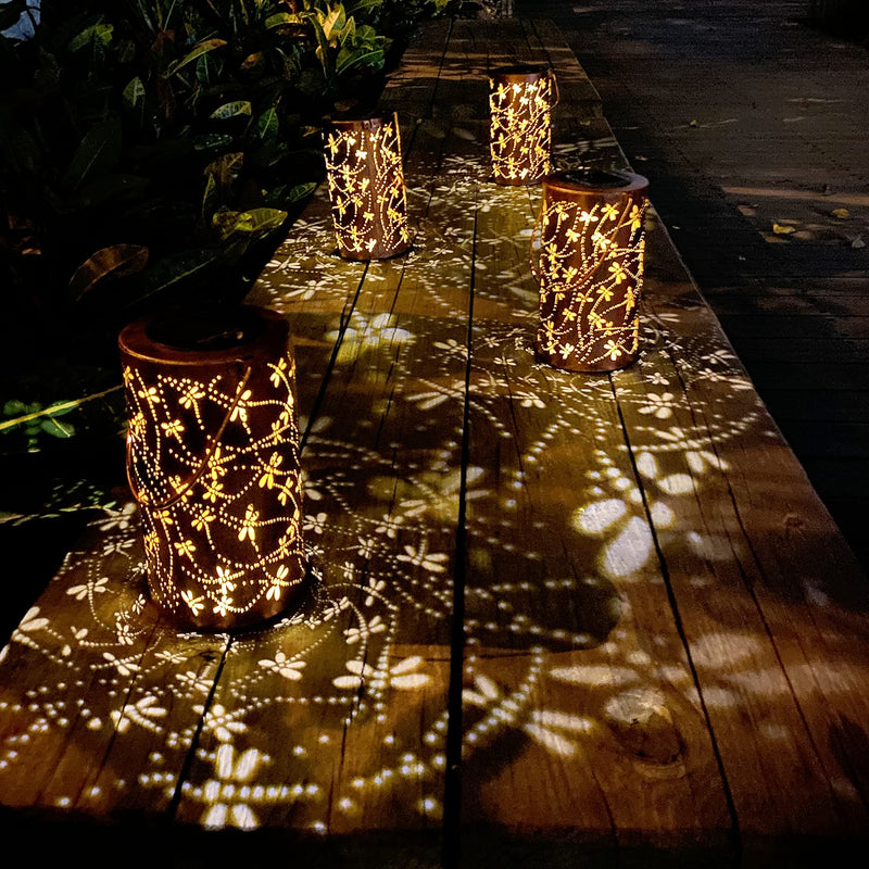 Solar Lanterns Outdoor Hanging Lantern Lights, Dragonfly Hollowed-Out Metal Decor Lantern, Waterproof LED Decorative Garden Light - Delicate Garden Decoration for Patio, Yard, Pathway, Landscape 1