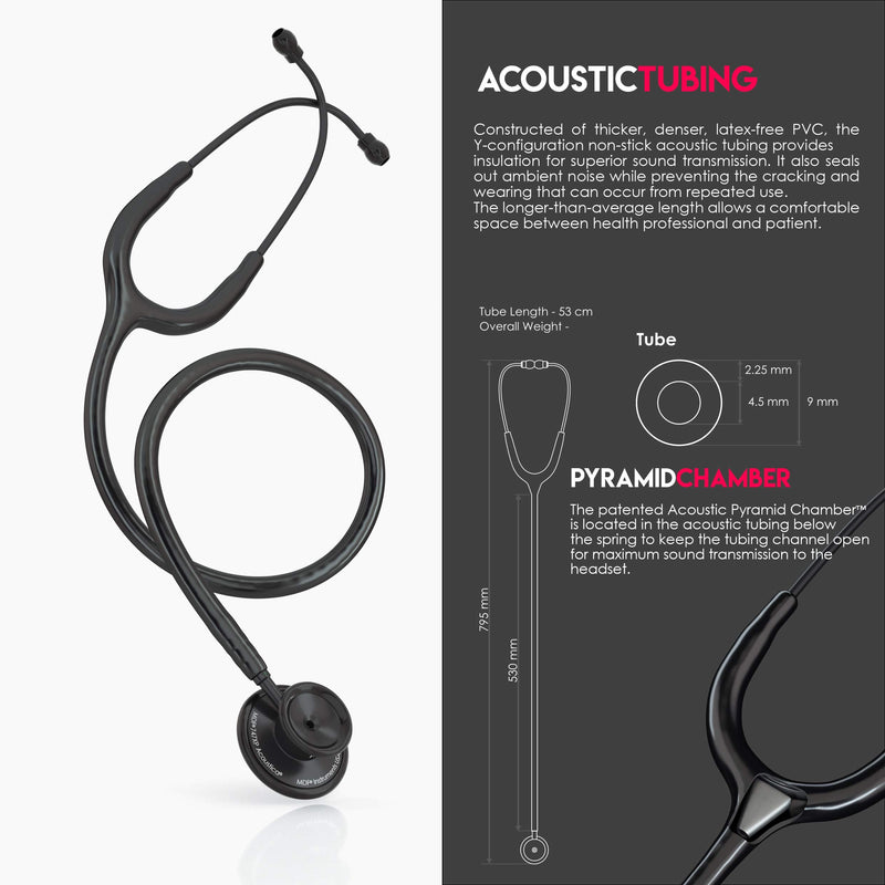MDF Instruments, Acoustica Lightweight Stethoscope for Doctors, Nurses, Students, Home Health Use, Adult, Dual Head, Black Tube, Black Chestpiece-Headset, MDF747XPBO All Black