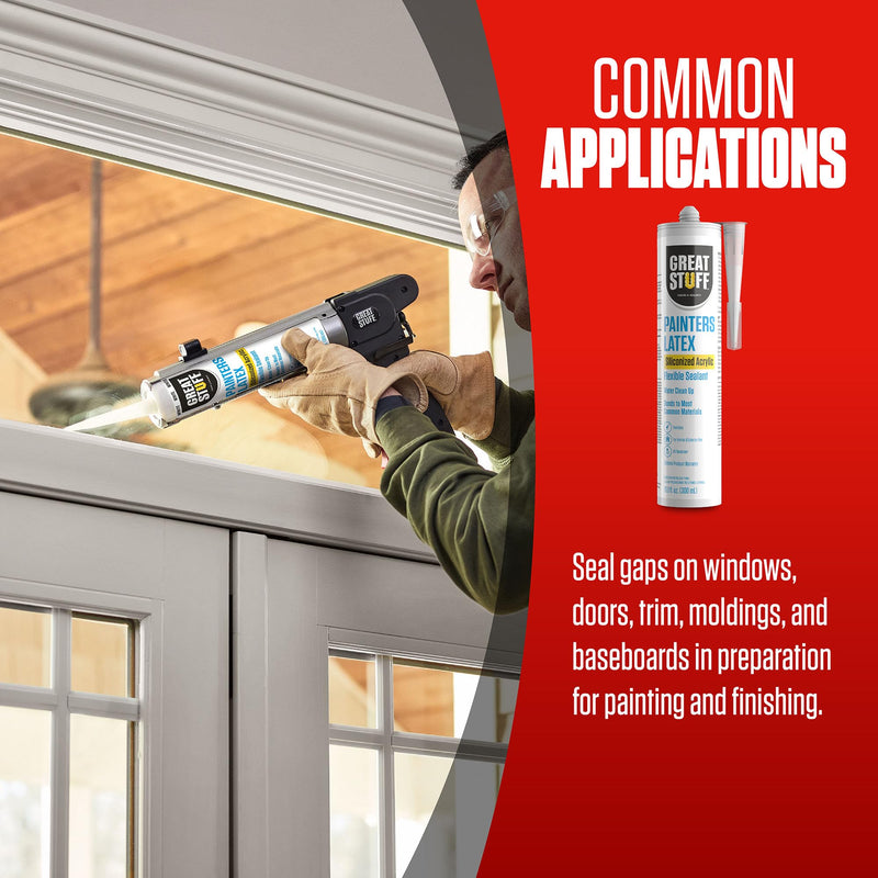 Great Stuff Acrylic Latex Paintable Caulking Sealant - White Caulk, Painters Caulk, Painters Latex Siliconized Acrylic Caulk, Paintable Caulk, White Caulking for Baseboards, Water Clean Up, 10.1 oz 1 Pack