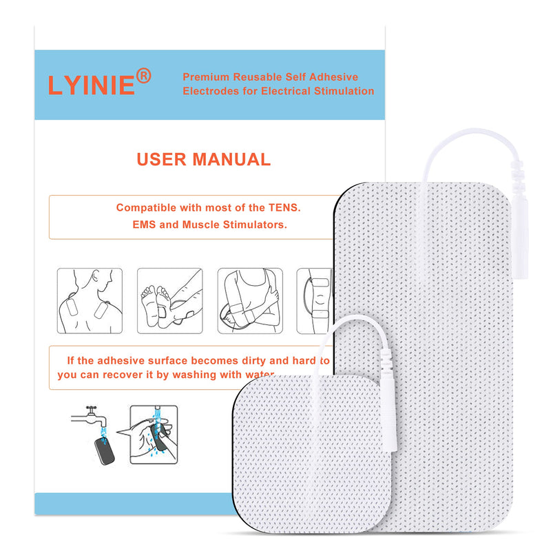 TENS Unit Pads 32Pcs, 3rd Gen Reusable Latex-Free Replacement Pads Electrode Pads with Upgraded Self-Stick Performance for Muscle Stimulator Electrotherapy (2"x2" 16pcs, 2"x4" 16pcs)