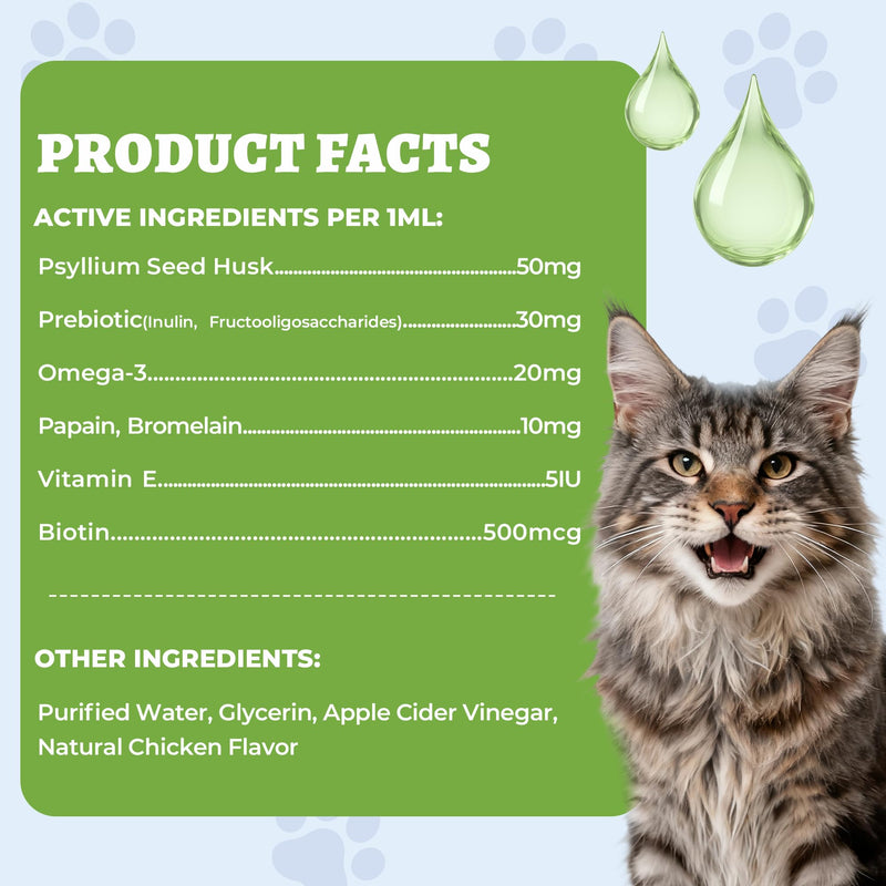 Wellix 120ml Cat Hairball Remedy Drops, Hairball Treatment & Relief for Cats, Natural Cat Furball Control Treats with Psyllium Husk, Omega 3, Support Skin & Coat, Digestive Health-Chicken Flavor Hairball Control