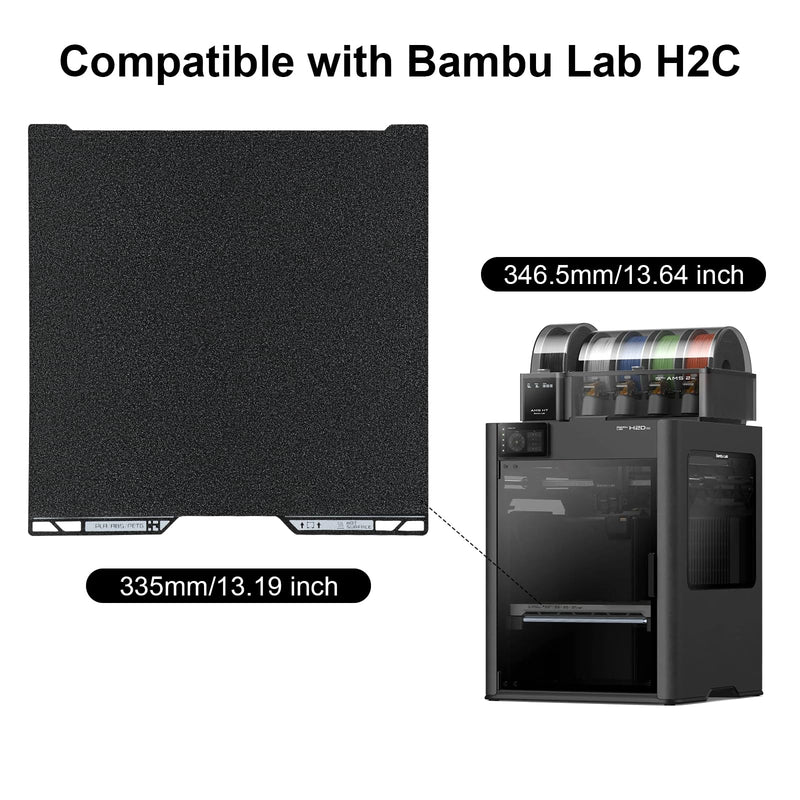H2C Cold Printing Build Plate Upgraded No Heating No Glue Double Sided PEI Cool Platform Sheet, 335x346.5mm 3D Printer Flexible Removable Spring Steel Heated Platform Mat for Bambu Lab H2C For H2C