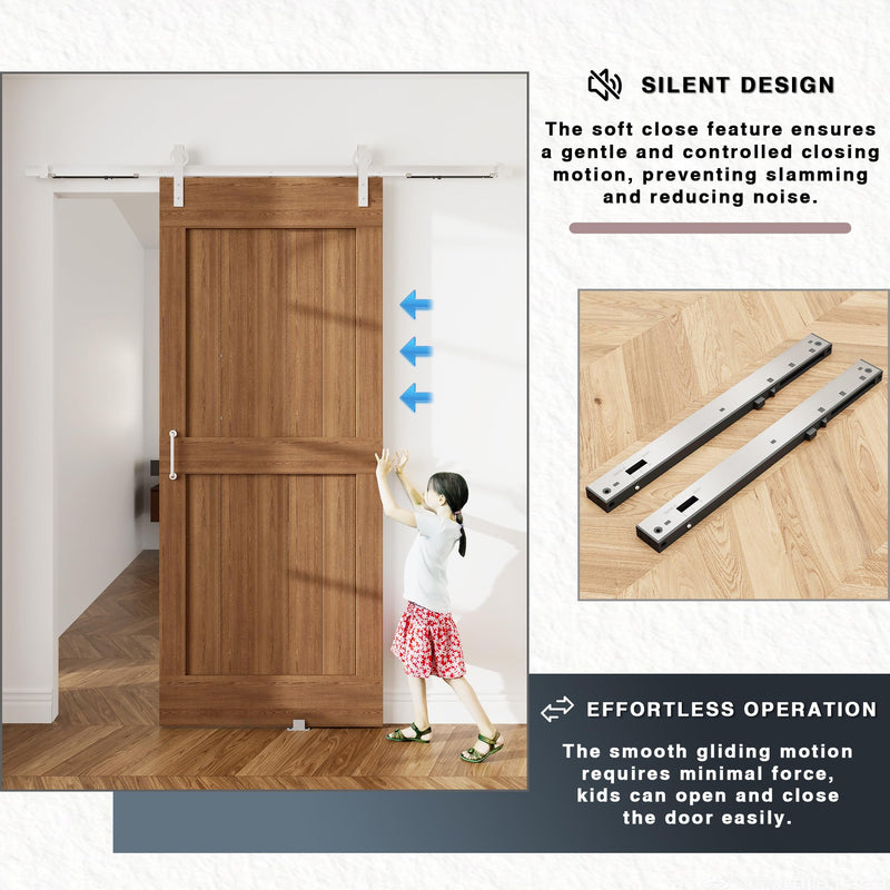 2PCS Stainless Steel Barn Door Soft Close Mechanism, Upgraded Universal Weight Compatibility Support Door up to 160lbs, Effortless Opening Closing Hole-Free Hardware for Flat Track, Silver