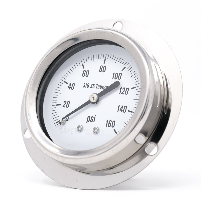 PIC Gauges 314D-254F Front Flanged Panel Mount Dry Pressure Gauge w/ SS Case/Internals/Removable Bezel, Glass Lens, 2.5" Dial, 0/160 psi Range, 1/4" Male NPT 0 - 160 PSI