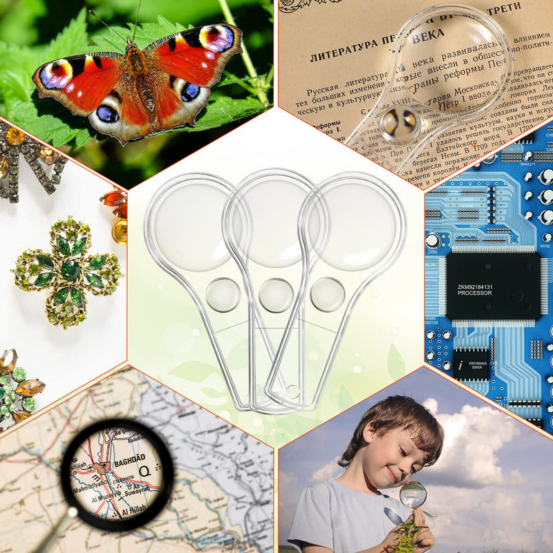 50 Pack Magnifying Glass for Kids, 15x and 5X Handheld Portable Magnifier for Home, Magnify Glasses Lens with 50 Lanyard for School Students Outdoor Explorer, Science Observation and Reading