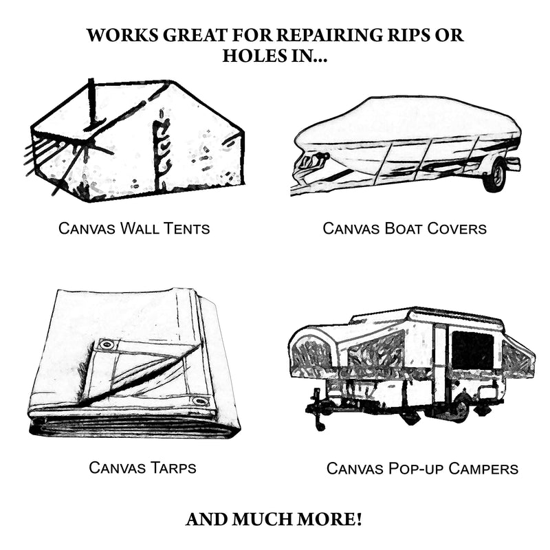 TrailMax Outdoor Canvas Patch Kit to Repair Pop-Up Campers, Canvas Tents, Boat Covers, Tarps 2.5 sf Canvas, 6 oz Tear Mender