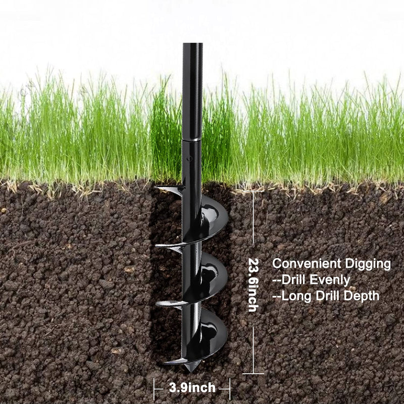 Hand Post Hole Digger - 24'' x 4" Earth Garden Auger Drill with Gloves, Non-Slip Handle, Spiral Drill Planter Bit for Planting Trees, Seedlings, Bedding Plants, Deep Cultivating, Digging Weeds Roots