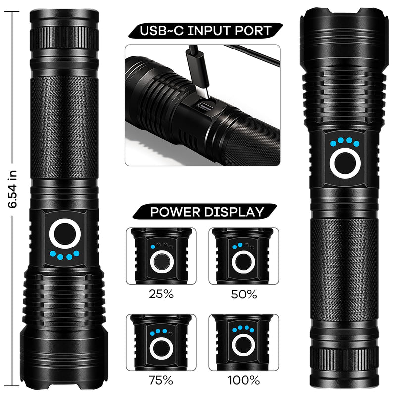 2 Pack Rechargeable LED Flashlights High Lumens, 99,000LM Super Bright Adjustable Flashlight with USB Cable & 5 Modes, Waterproof Handheld Flashlight Powerful Flash Light for Home Camping