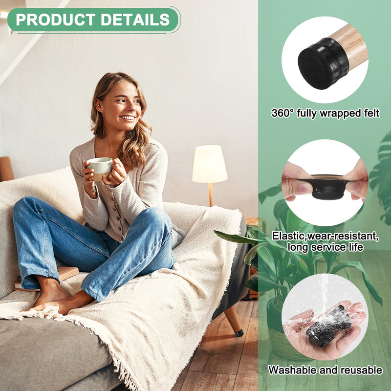 32-Pack Chair Leg Floor Protectors, 0.94-1.14 Inch Silicone Cups Round Felt Furniture Pads for Hardwood Floors/Laminates/Carpets, Chair Leg Covers Socks [Black] Black Fit 0.94-1.14"
