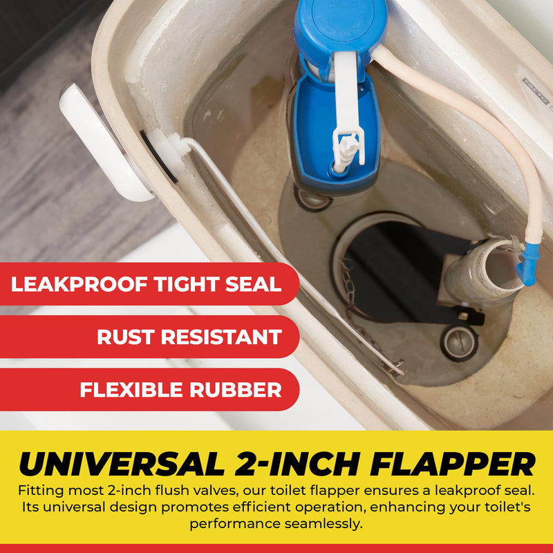 Qualihome Front Mount White Toilet Handle Replacement Kit with 2 Inch Universal Toilet Flapper Replacement Kit and Stainless Steel Toilet Flapper Chain White Finish