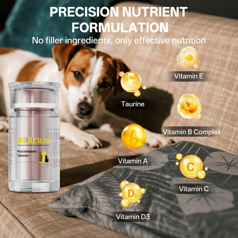 Dog Multivitamin, 16-in-1 Vitamin Formula with Taurine for Heart & Vision, Ideal for Cats and Dogs, Whole Body Health, Skin, Coat, Joint & Immune Support for All Breeds, 140 Tablets