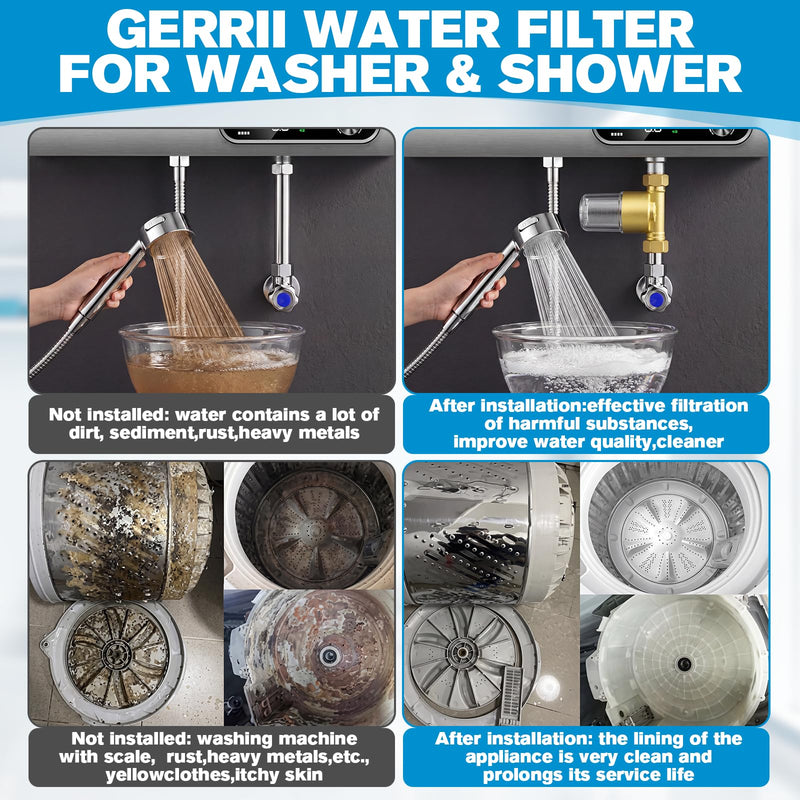 Gerrii 1 Pack Brass Washing Machine Water Filter Reusable, Gold