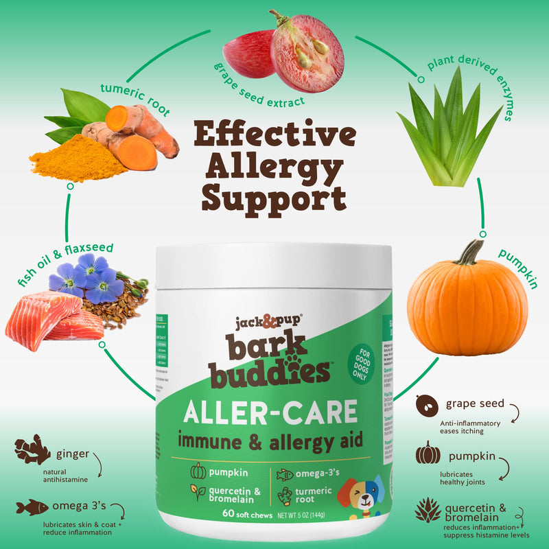 Jack&Pup Dog Allergy Chews - Bark Buddies Aller-Care Soft Chew Bites Itch Relief for Dogs & Allergy Support for Dogs - Dog Immune Supplement, Dog Skin Allergies Treatment and Anti Itch for Dogs 60ct 60 Chews - PawsPlanet Australia