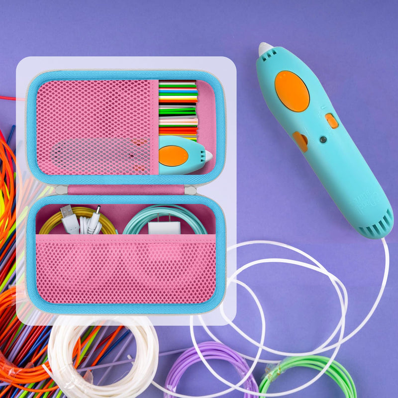 Case Compatible with 3Doodler Start+ Essentials/3Doodler Flow 3D Printing Pen,Storage Holder for 3D Pen PLA Filament and Charger (Pink Case,White Zipper)