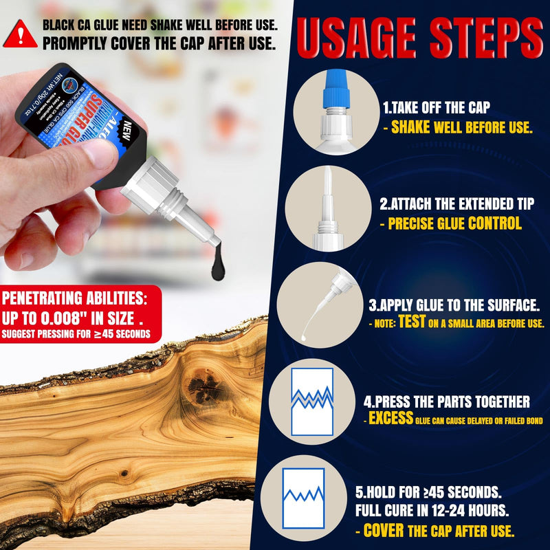 20g Black Medium-Thick CA Glue (500 CPS),Premium Cyanoacrylate Super Glue for Wood, Glass, Metal, Paper, Leather, Plastic, Ceramic, Rubber, Jewelry, Woodworking, Hobby Models, and Craft Project 20g/1Pack Black/500CPS
