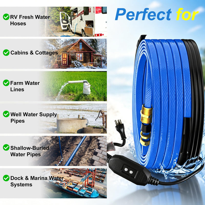 In-Line Pipe Heating Cable, 5W/FT Self-Regulating with GFCI 6ft 6 Feet