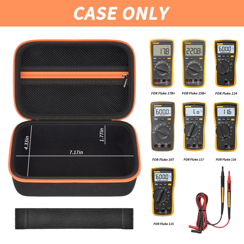BoobowL Hard Carrying Case Compatible with Fluke 17B+/15B+/ 117/116/ 115/114/ 107 Digital Multimeter, Protective Storage Bag with Zippered Mesh Pocket & Detachable Divider for Accessories (Box Only) Black